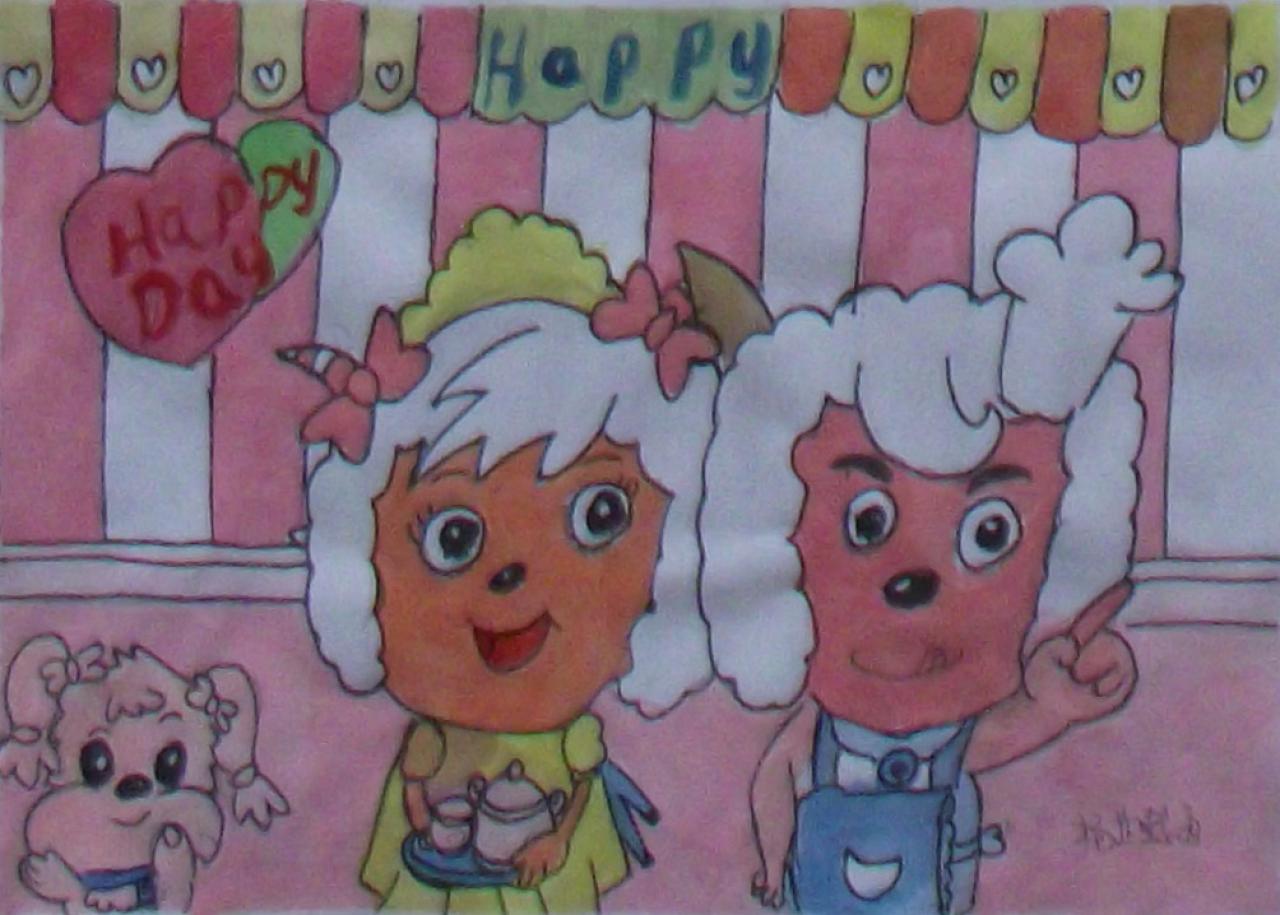 喜羊羊和美羊羊在一起过节 杨芷懿画