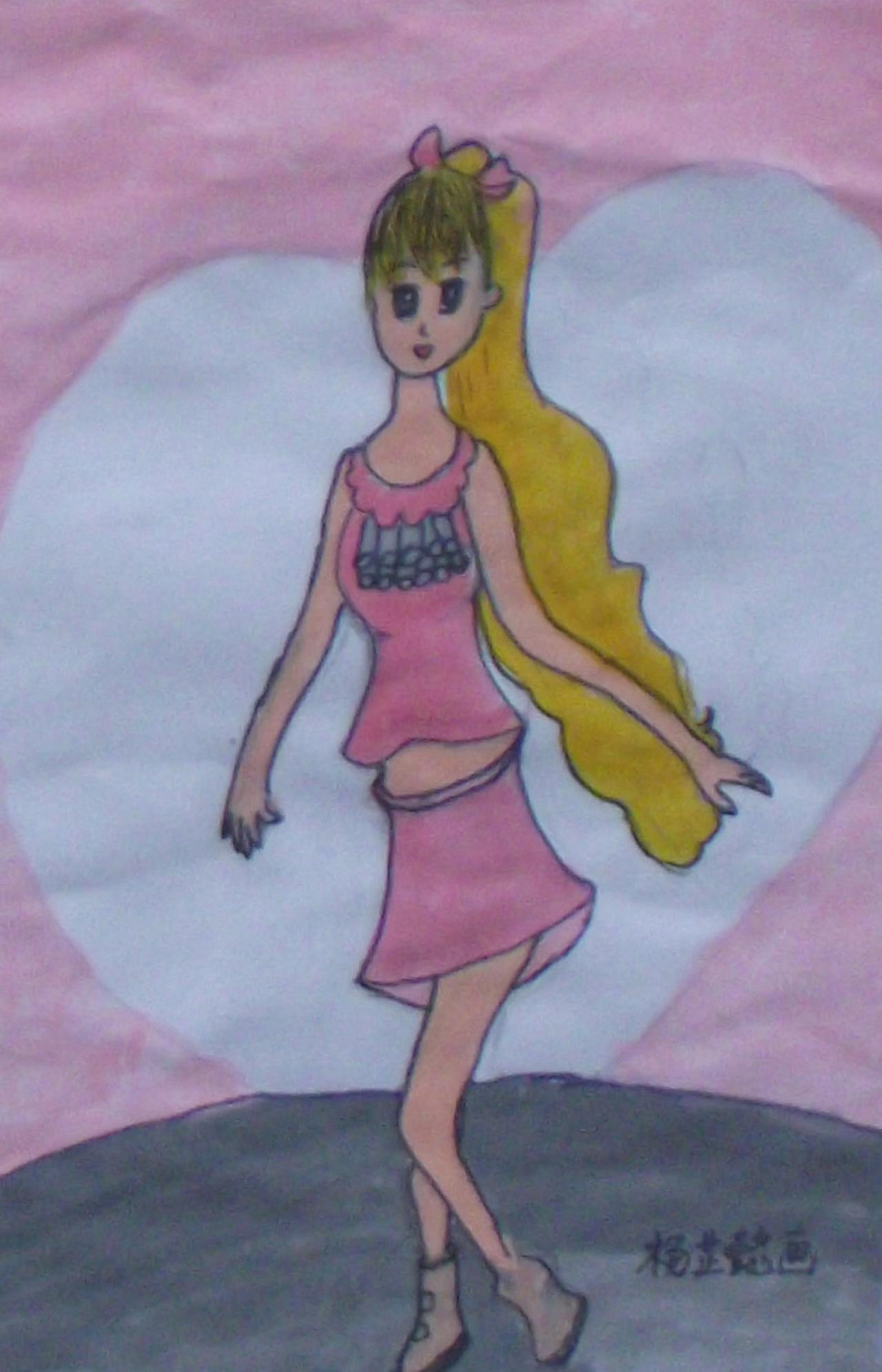 金色头发和粉色衣服的女孩 杨芷懿画
