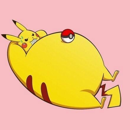 皮卡丘变成胖子辛苦作仰卧起坐的头像，肚子上还有一颗精灵球