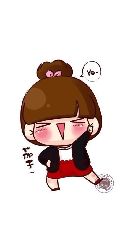 小Q作剪刀手姿势，喊茄子的手机壁纸