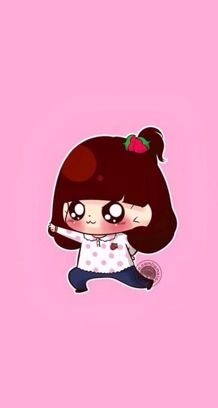小Q穿着草莓斑点上衣，走你姿势的手机壁纸