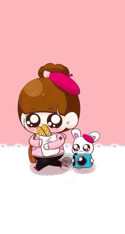 小Q和小兔子购物归来的路上手机壁纸