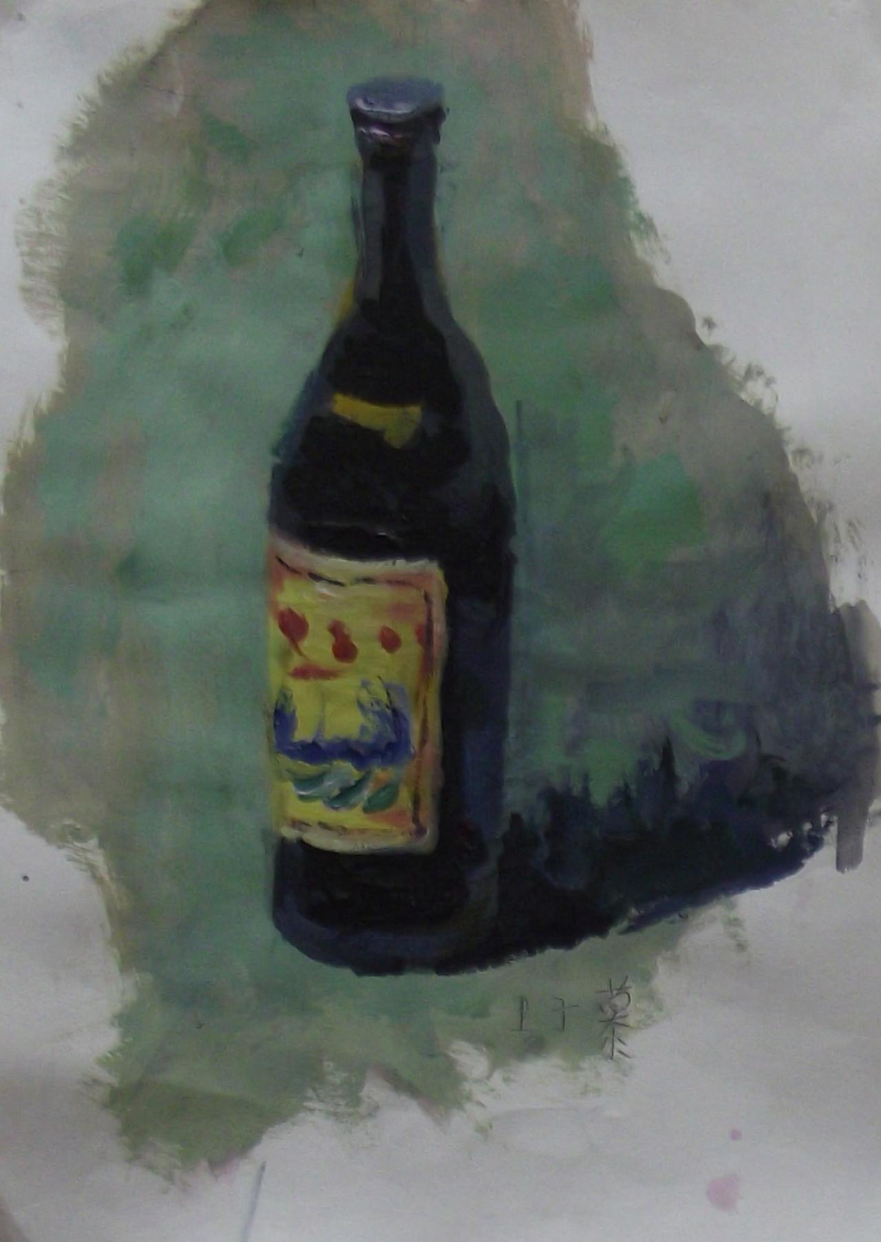 酒瓶子水粉静物 卫子慕画