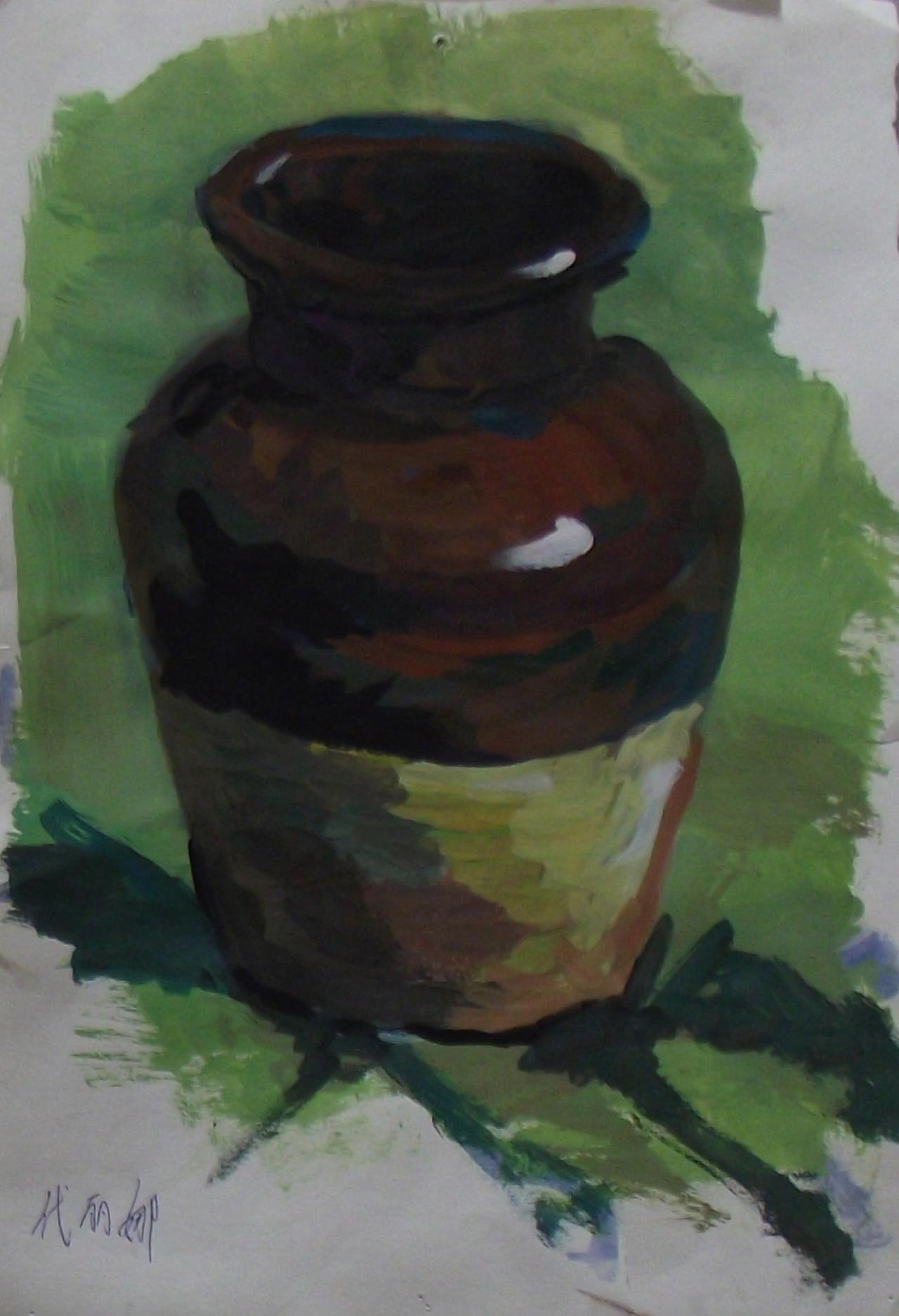 大坛子水粉静物 代丽娜画