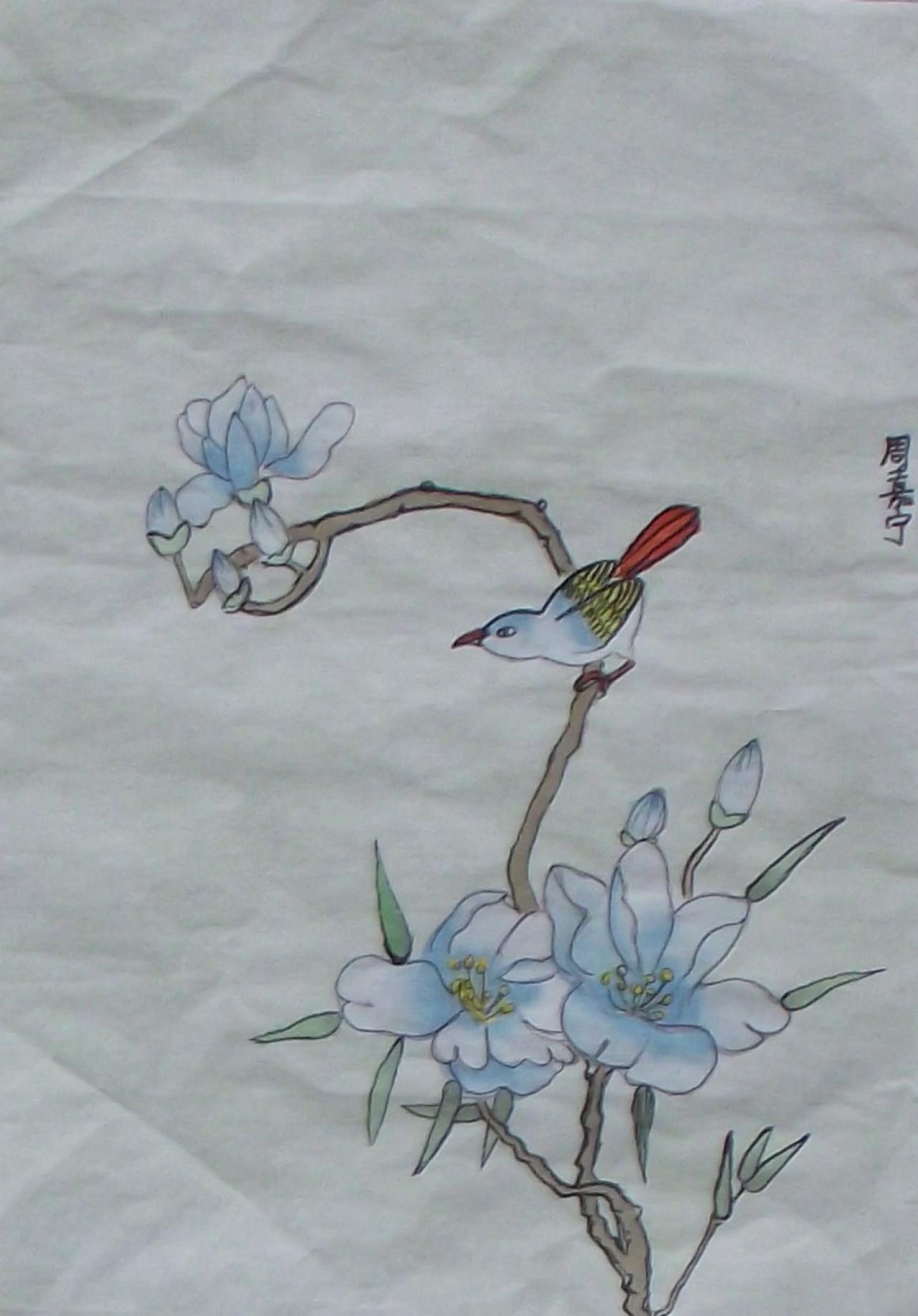 玉兰栖鸟 周嘉宁画