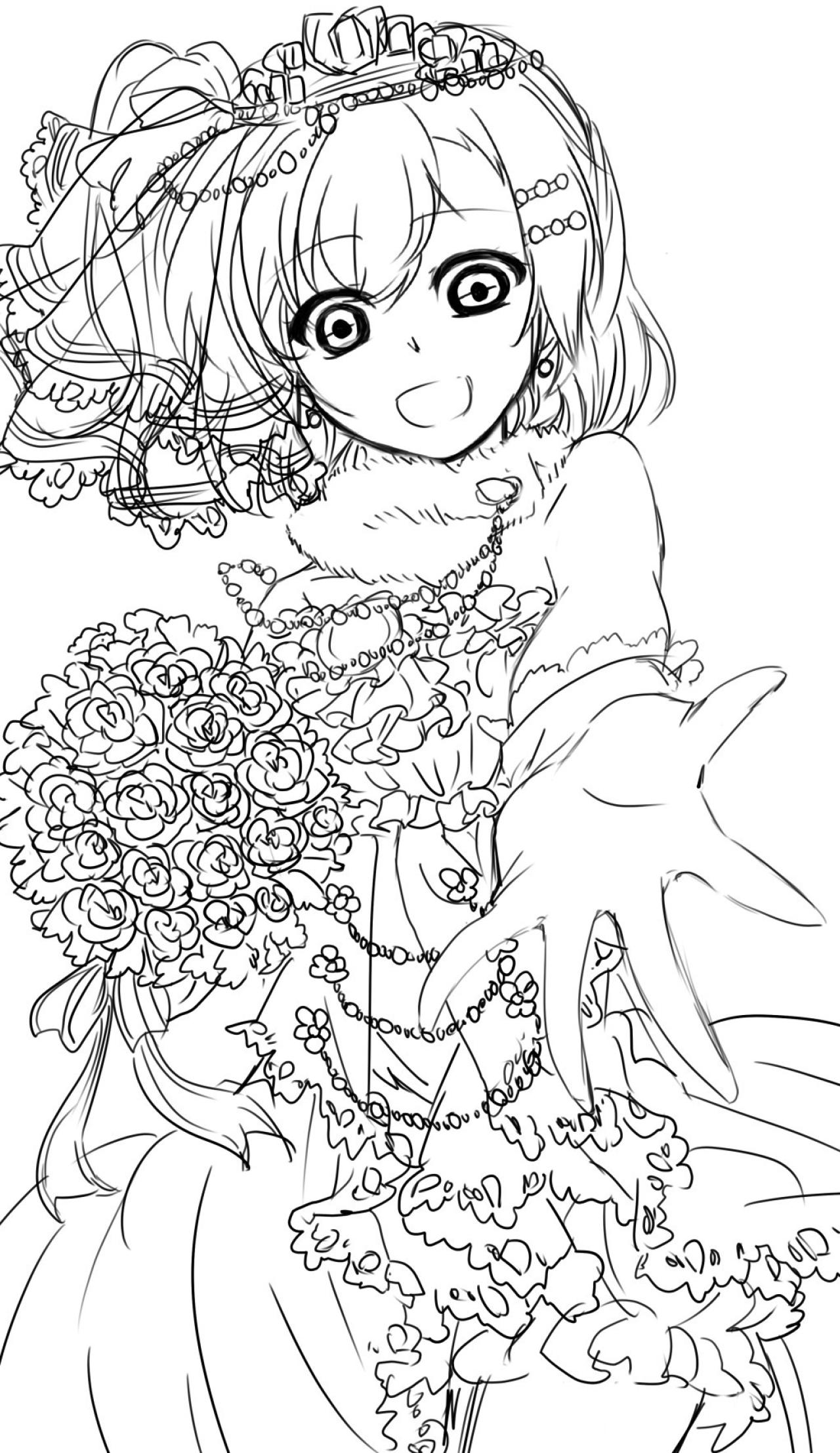 拿着手捧花伸出手的短发新娘 叶纸-啃画