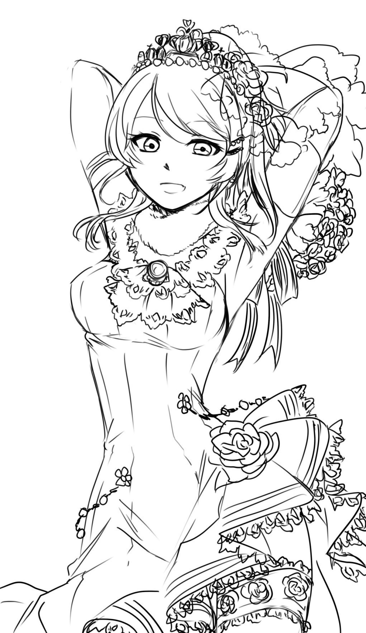 双手背后的长发新娘正面 叶纸-啃画