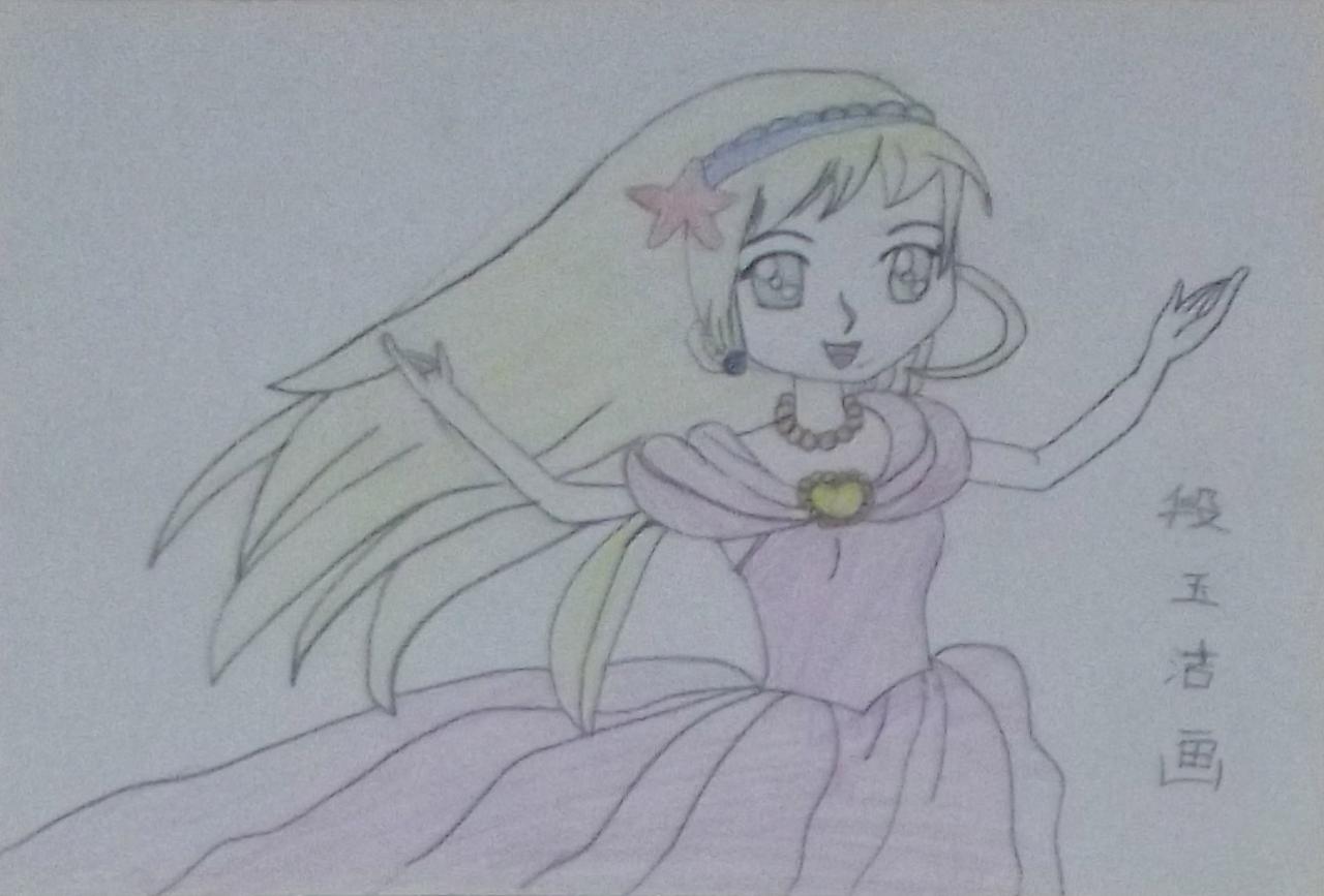 穿粉色连衣裙的金发少女 段玉洁画