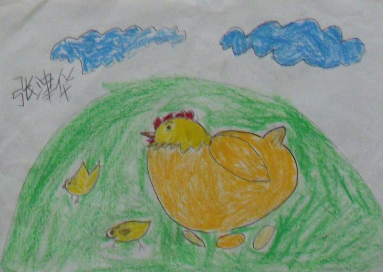 鸡妈妈孵小鸡 张津华画