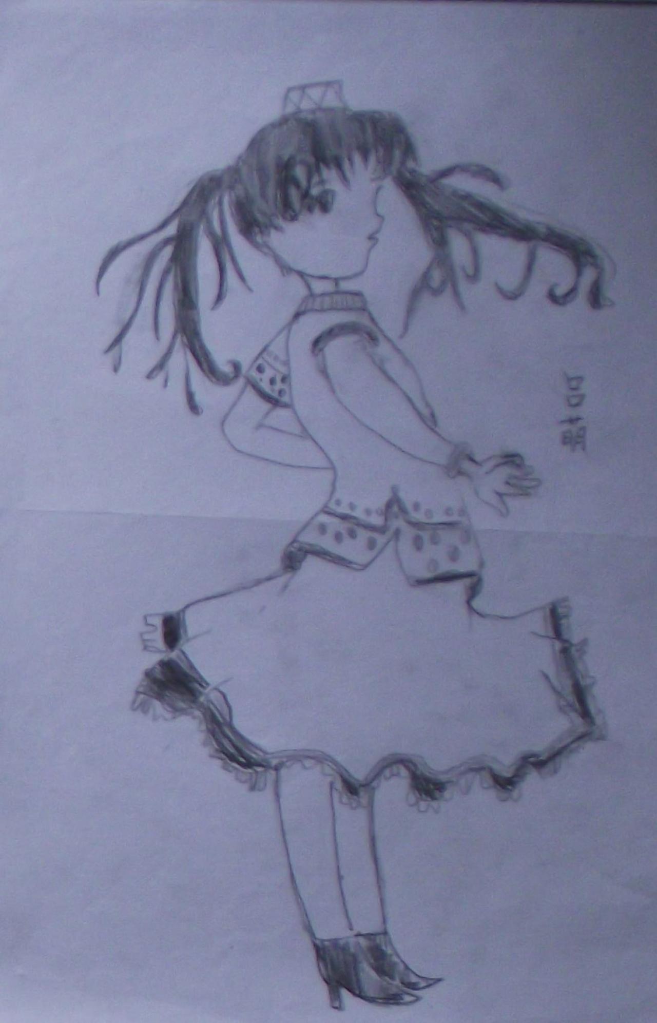 小女孩侧面 吕萌画