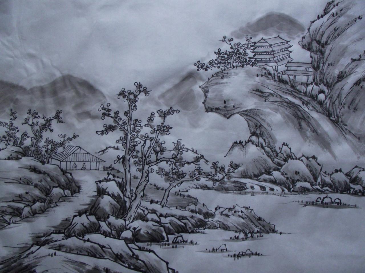 第五步，染第二次墨加远山