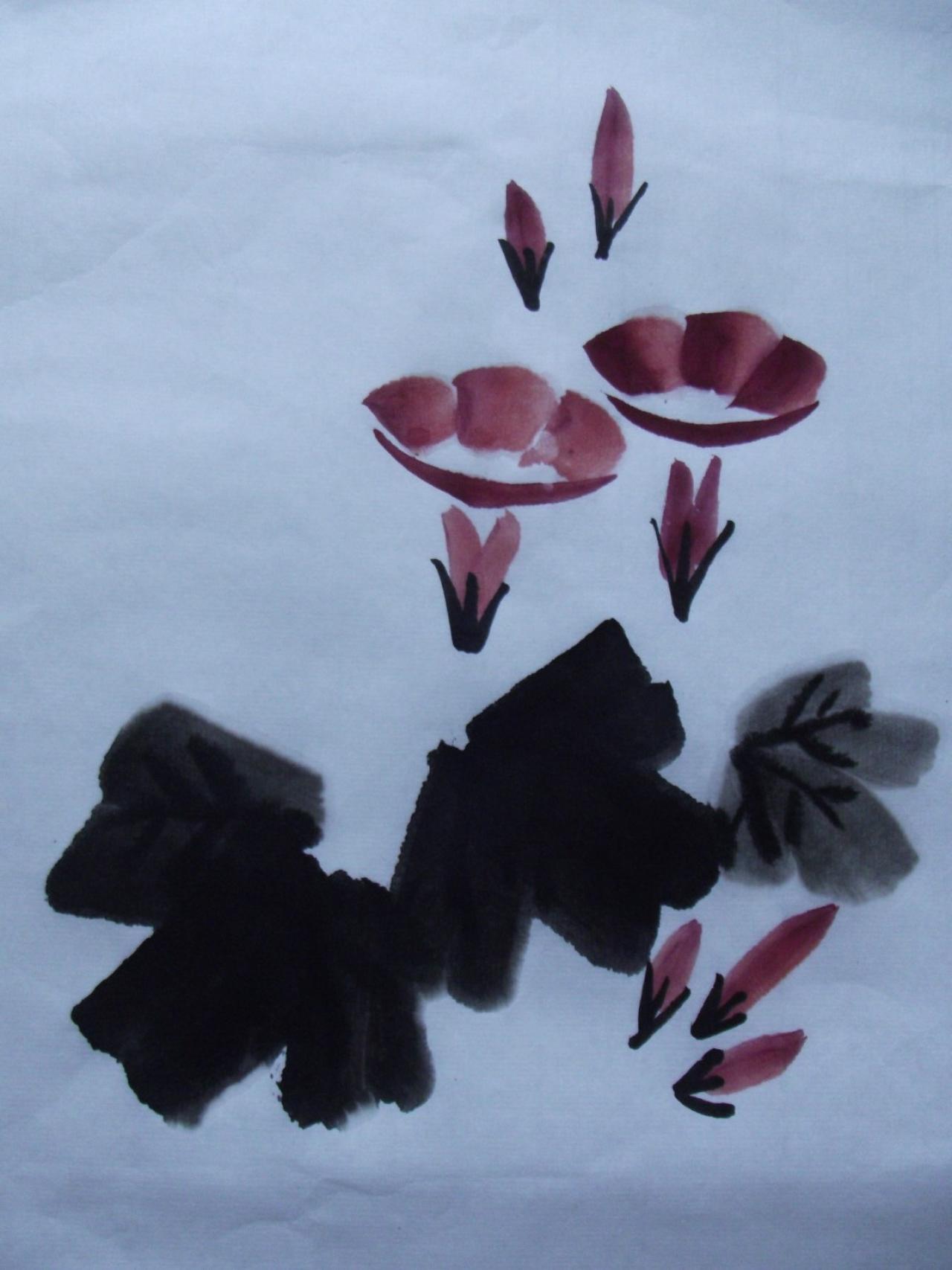 第三步，画花蒂，勾叶筋