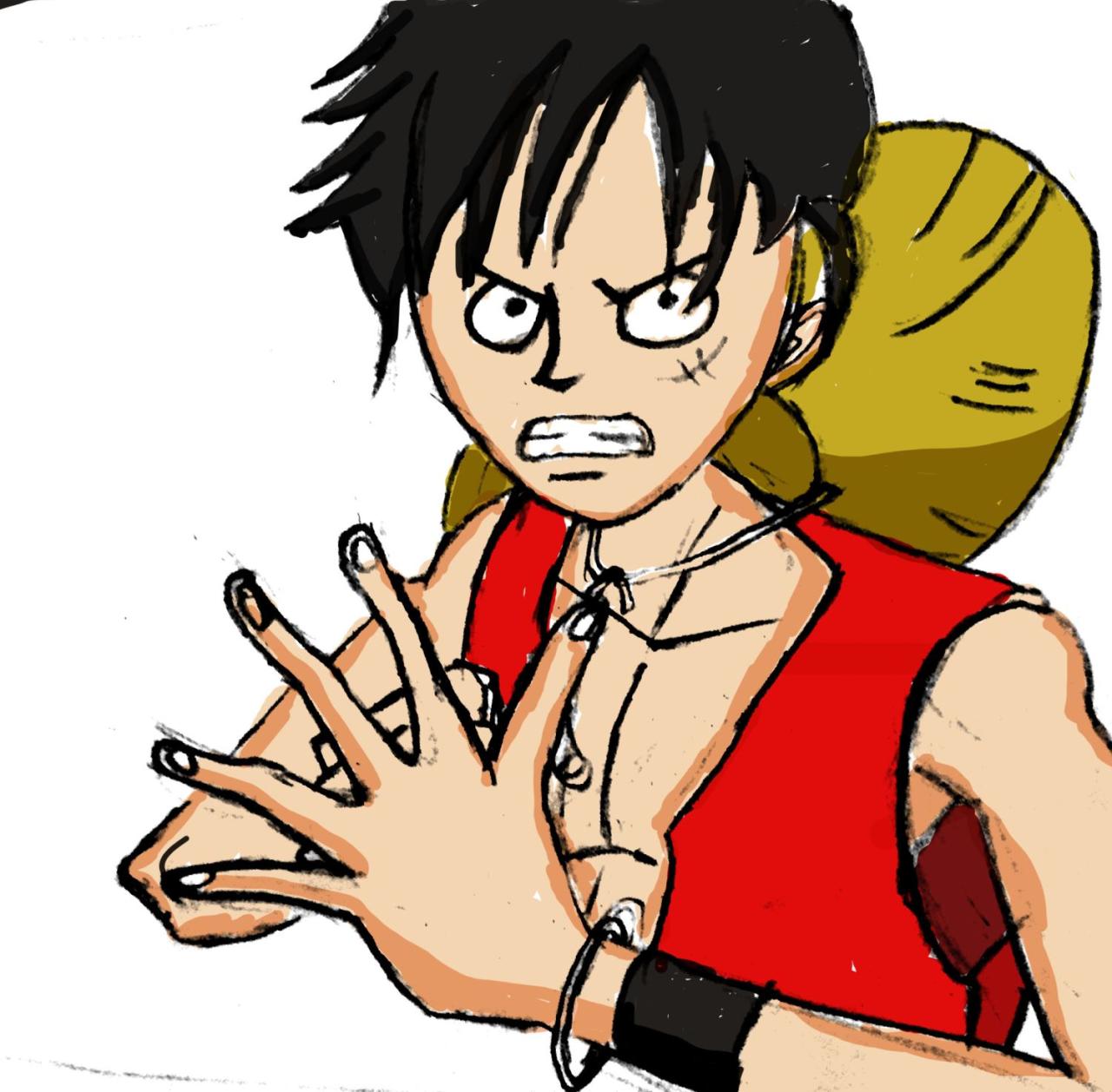 海贼王中蒙其·D·路飞 王冰涛画