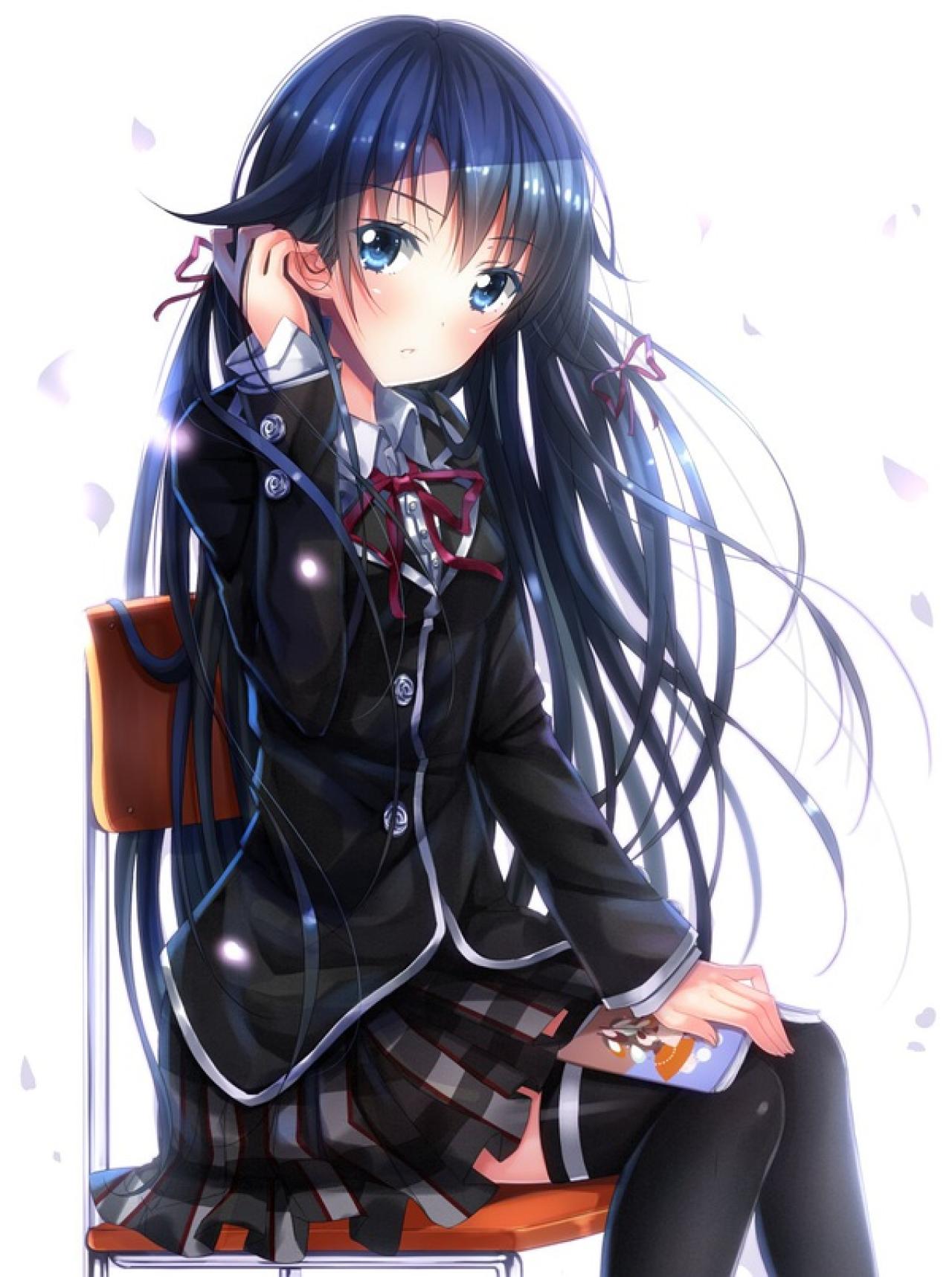 我的青春恋爱喜剧果然有问题的女主角雪之下雪乃坐在椅子上，捋头发的姿势