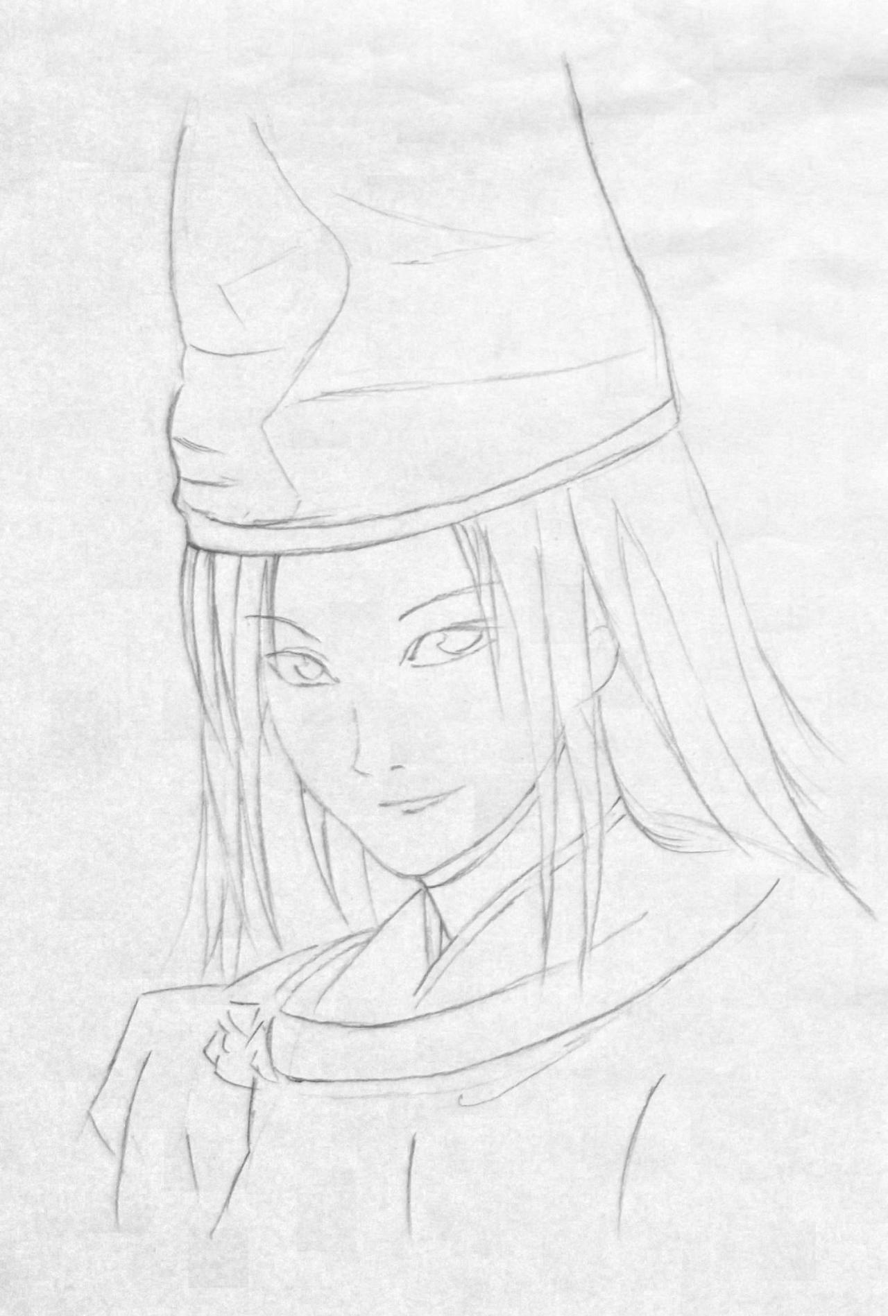 第二步,勾出帽子、头发、五官等