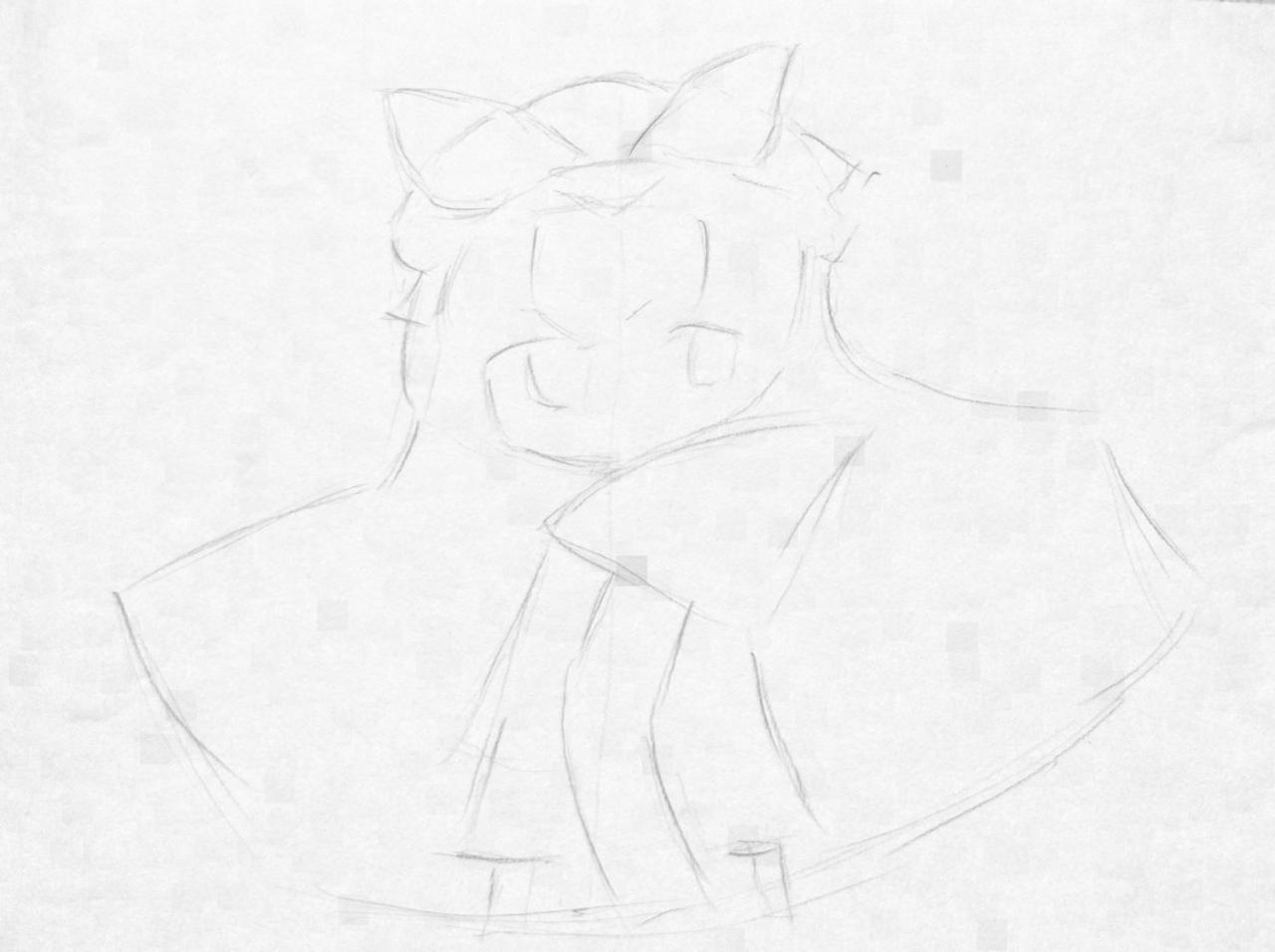 第一步,用短直线简单勾出八云紫的外轮廓