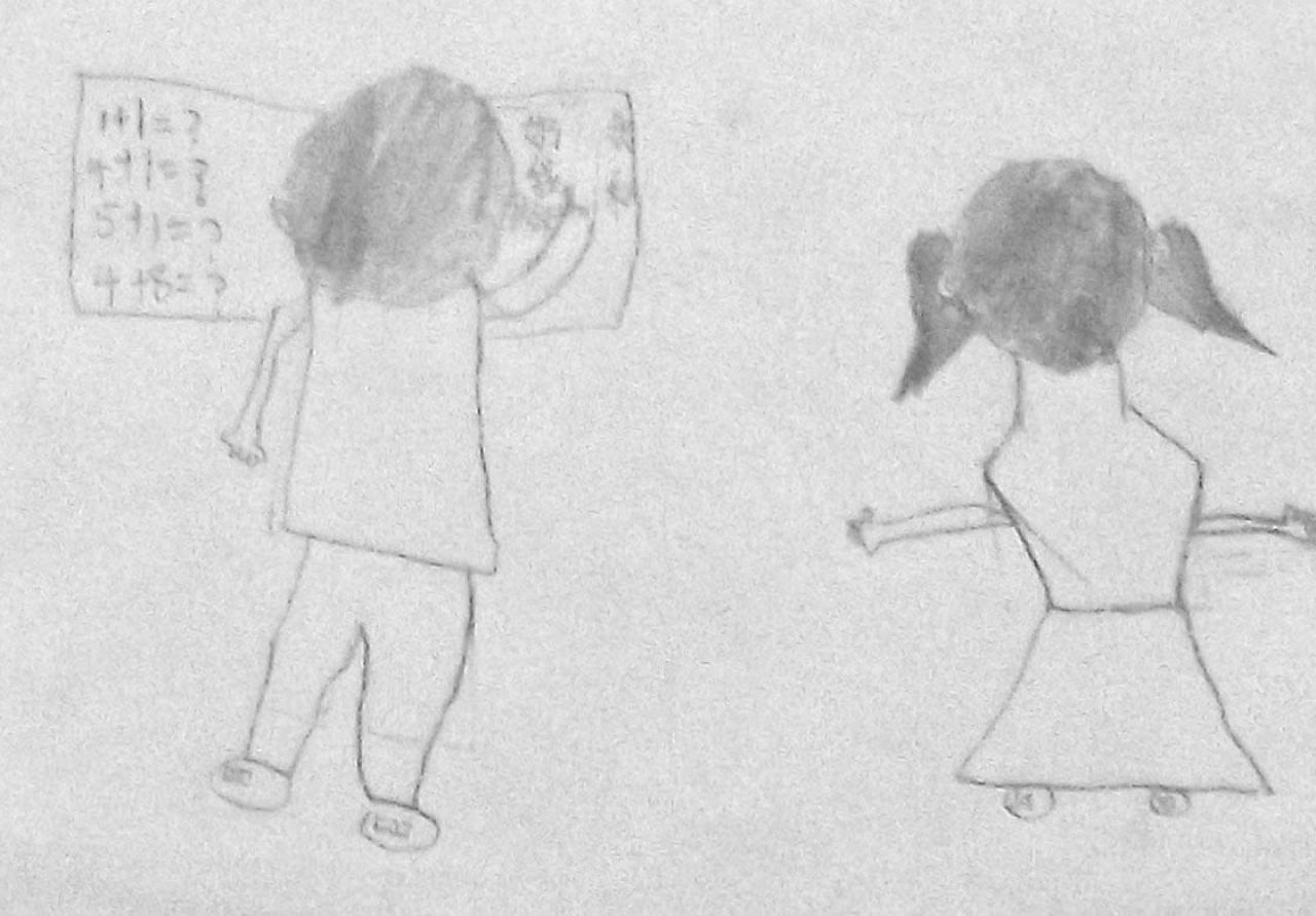 人物背面全身像 正在黑板写字的学生