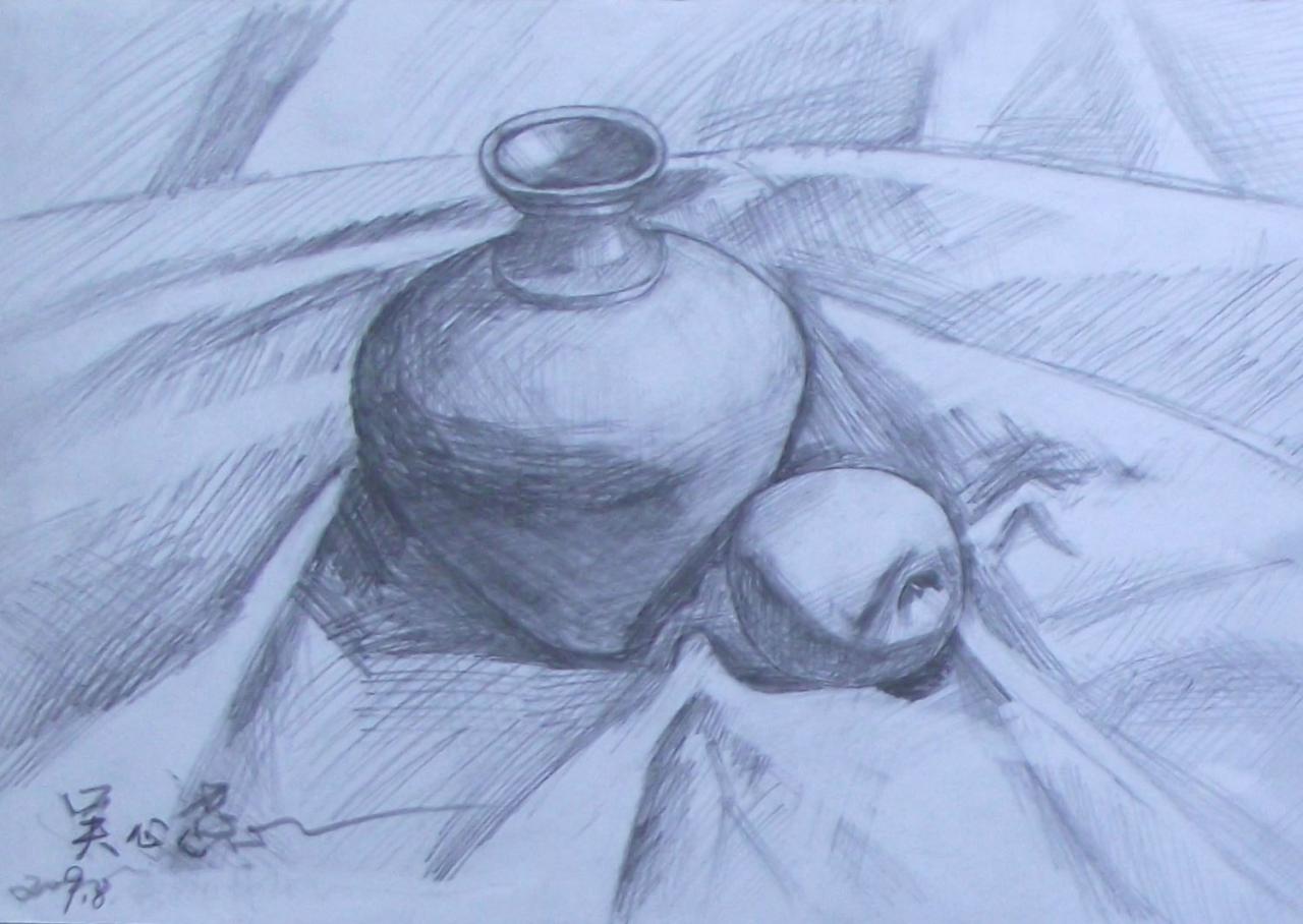 坛子、苹果静物组合 吴芯蕊画