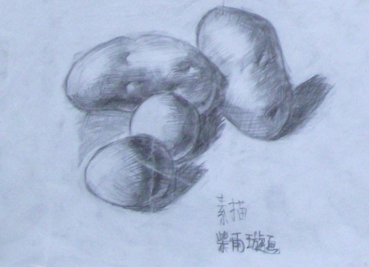 土豆和鸡蛋静物素描 柴雨璇画
