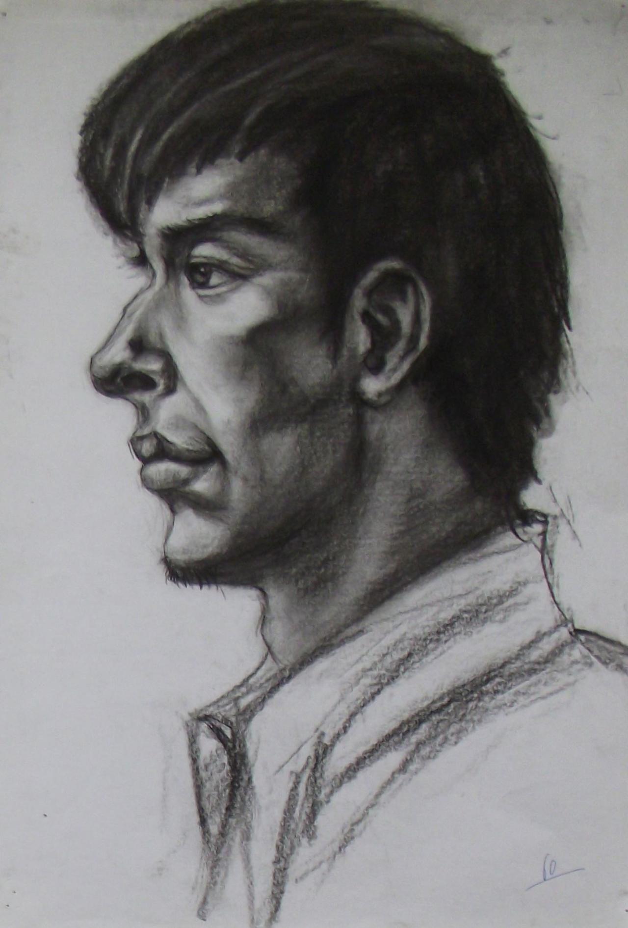 中年男子侧面头像 彭老师画