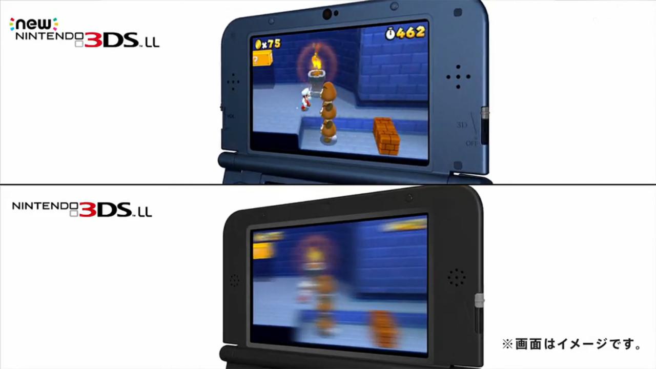 新任天堂3DSLL中无论怎样倾斜画面，都不会影响裸眼3D效果