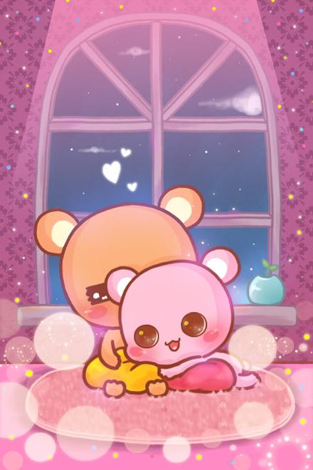 小米和小悠扒在一起“小小一个窝住着你和我”手机壁纸