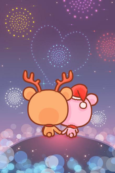 戴着鹿角的小米，和戴着圣诞帽的小悠“圣诞小熊” 手机壁纸