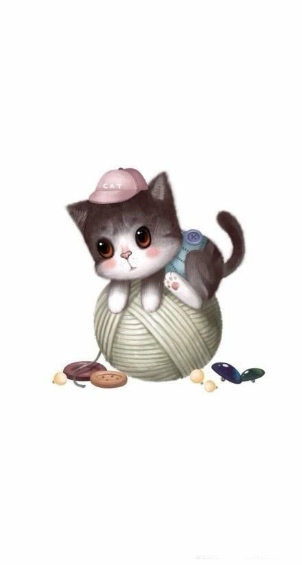 扒在毛线球上的茶杯猫 手机壁纸