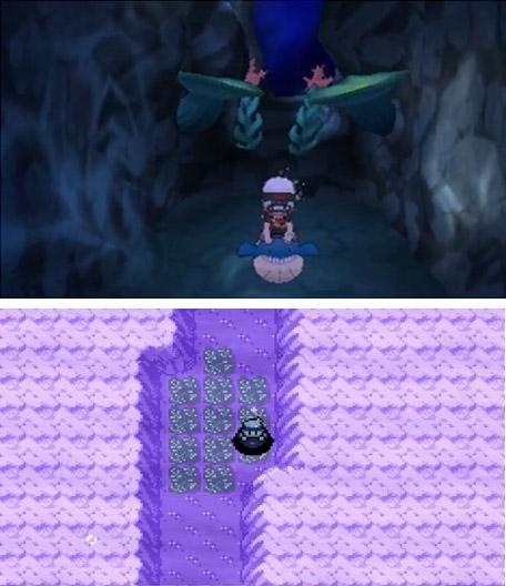 盛着皮皮鲸潜水海底 口袋妖怪红蓝宝石重制版（上）及原版（下）对比图