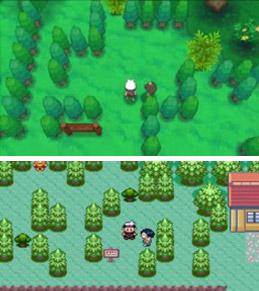 森林研究室旁 口袋妖怪红蓝宝石重制版（上）及原版（下）对比图