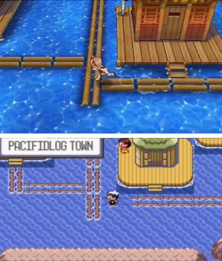 水上城镇 口袋妖怪红蓝宝石重制版（上）及原版（下）对比图