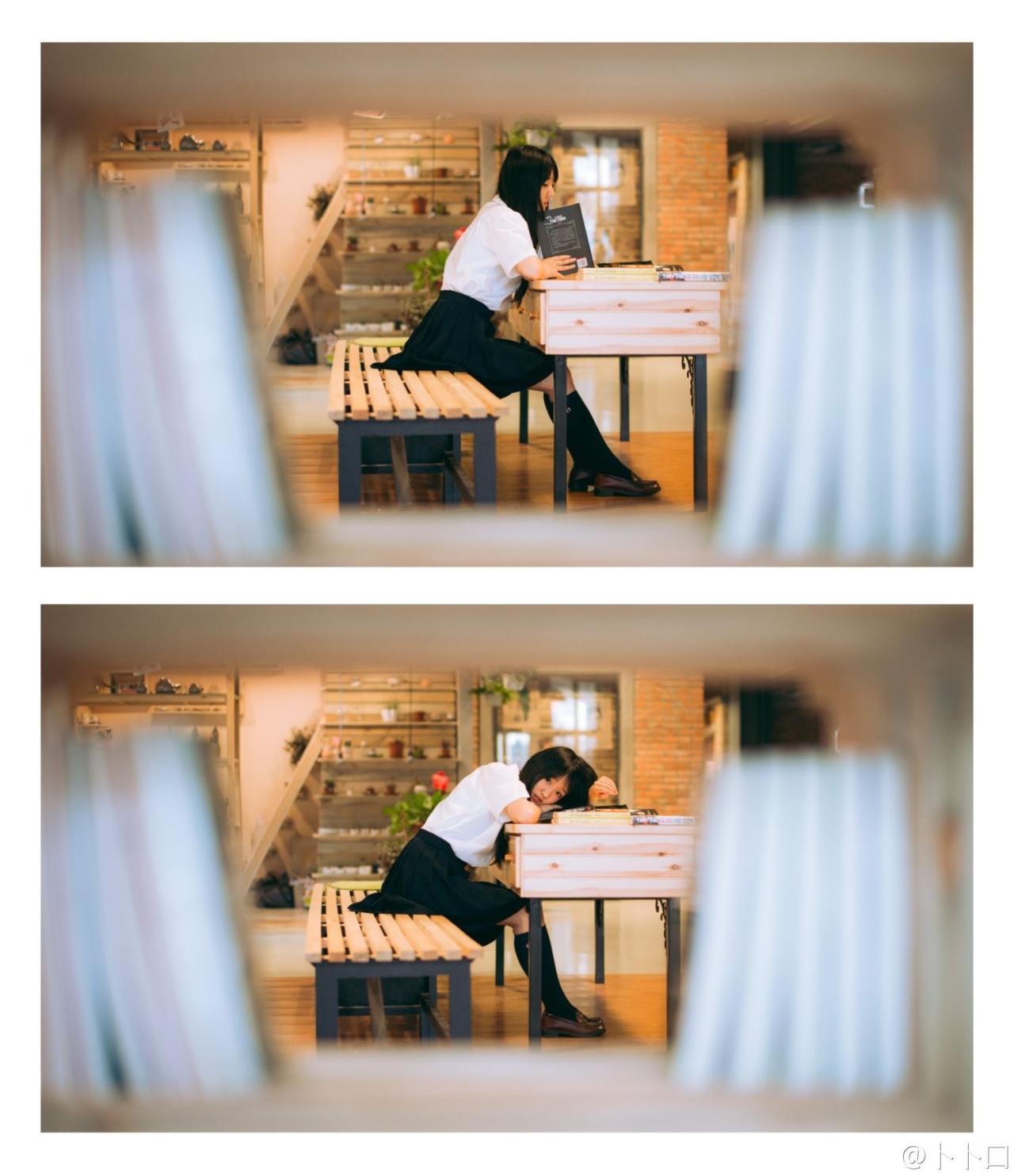 暴娇班长小陆离坐在长椅扒在桌子上