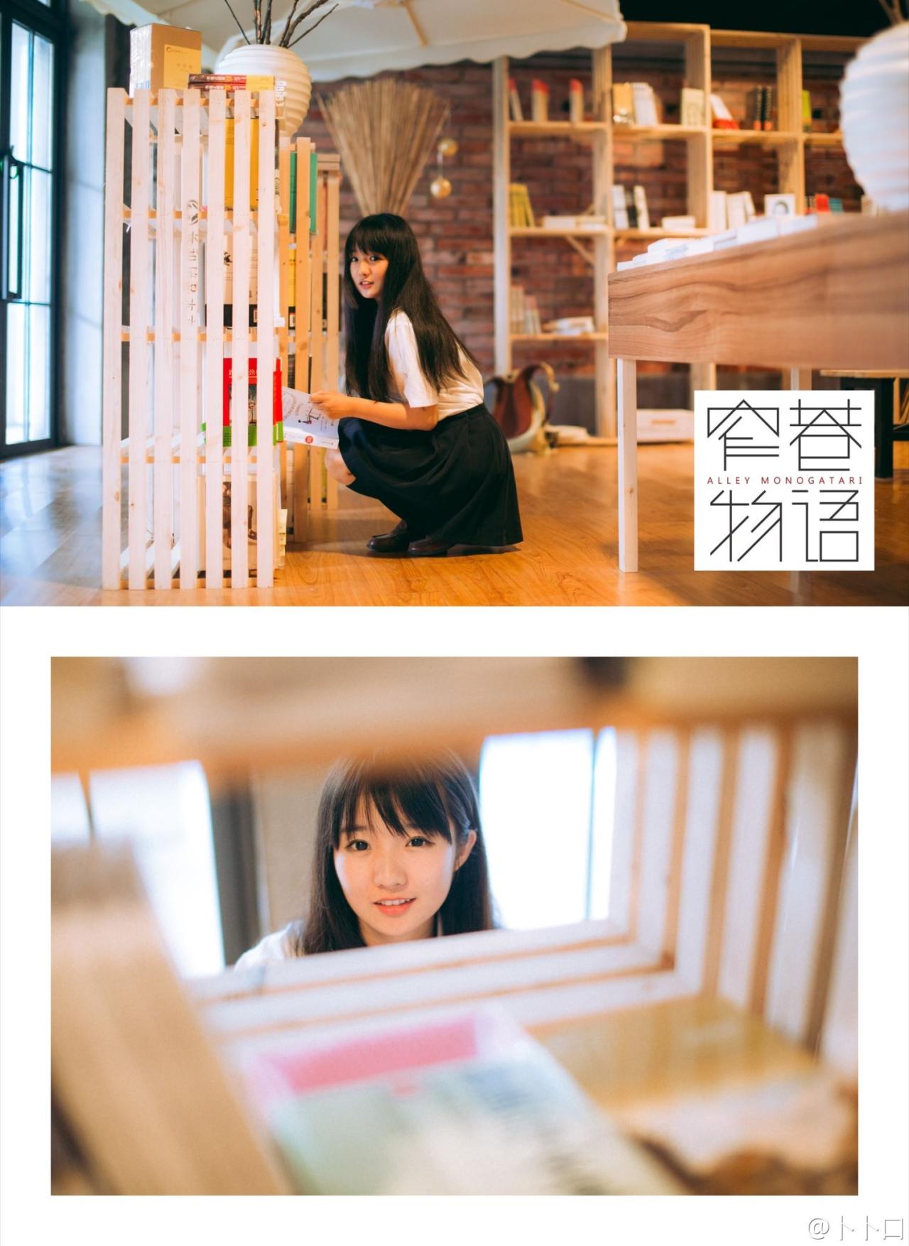 暴娇班长小陆离蹲在书架旁，正翻阅一本书