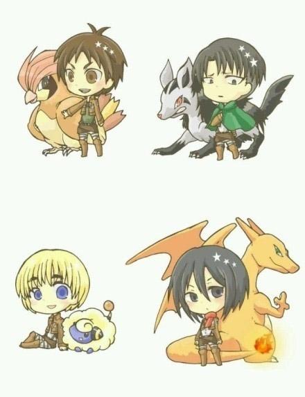 前四位Q版进击的巨人和他们的口袋妖怪