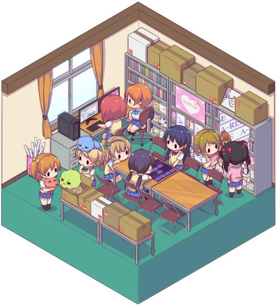 LoveLive!偶像社团μ’s成员忙碌的Q版场景