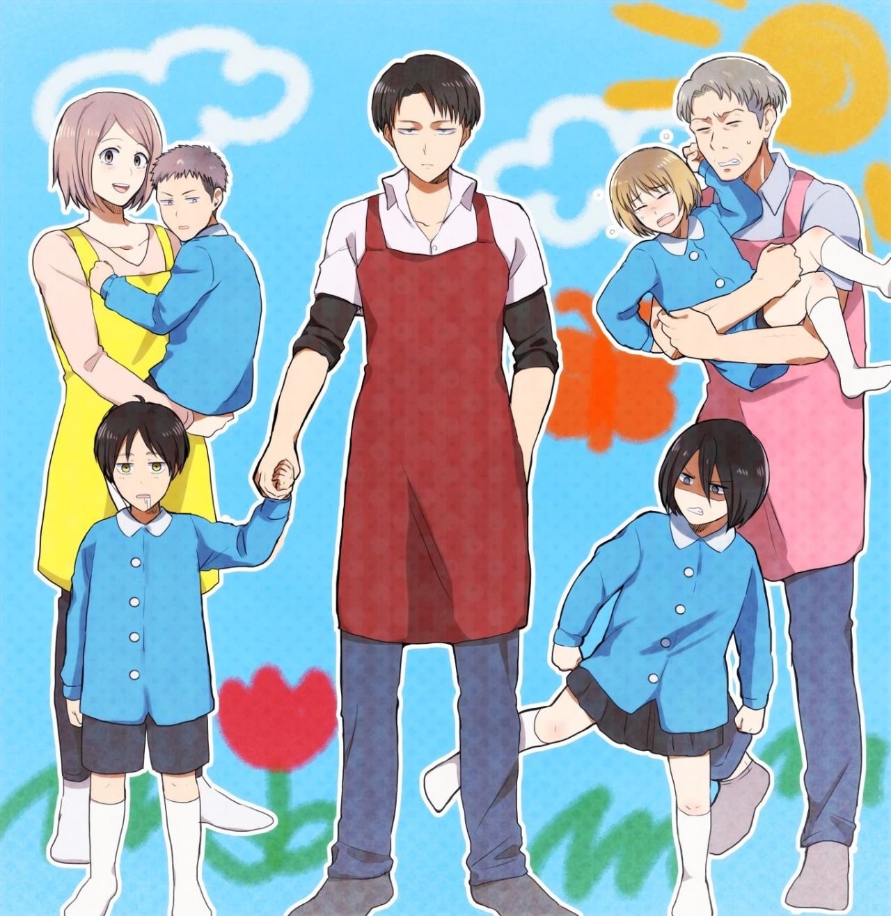 兵长、同事和幼儿园的小朋友合照 亜夢兎（あむと）画