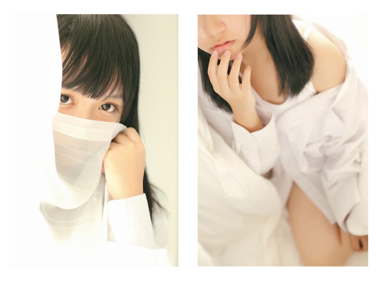 奈音蘑菇用窗帘遮住脸