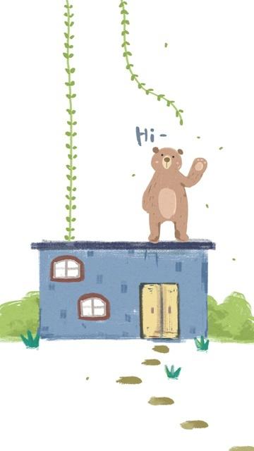 站在房顶打招呼的小熊手机壁纸