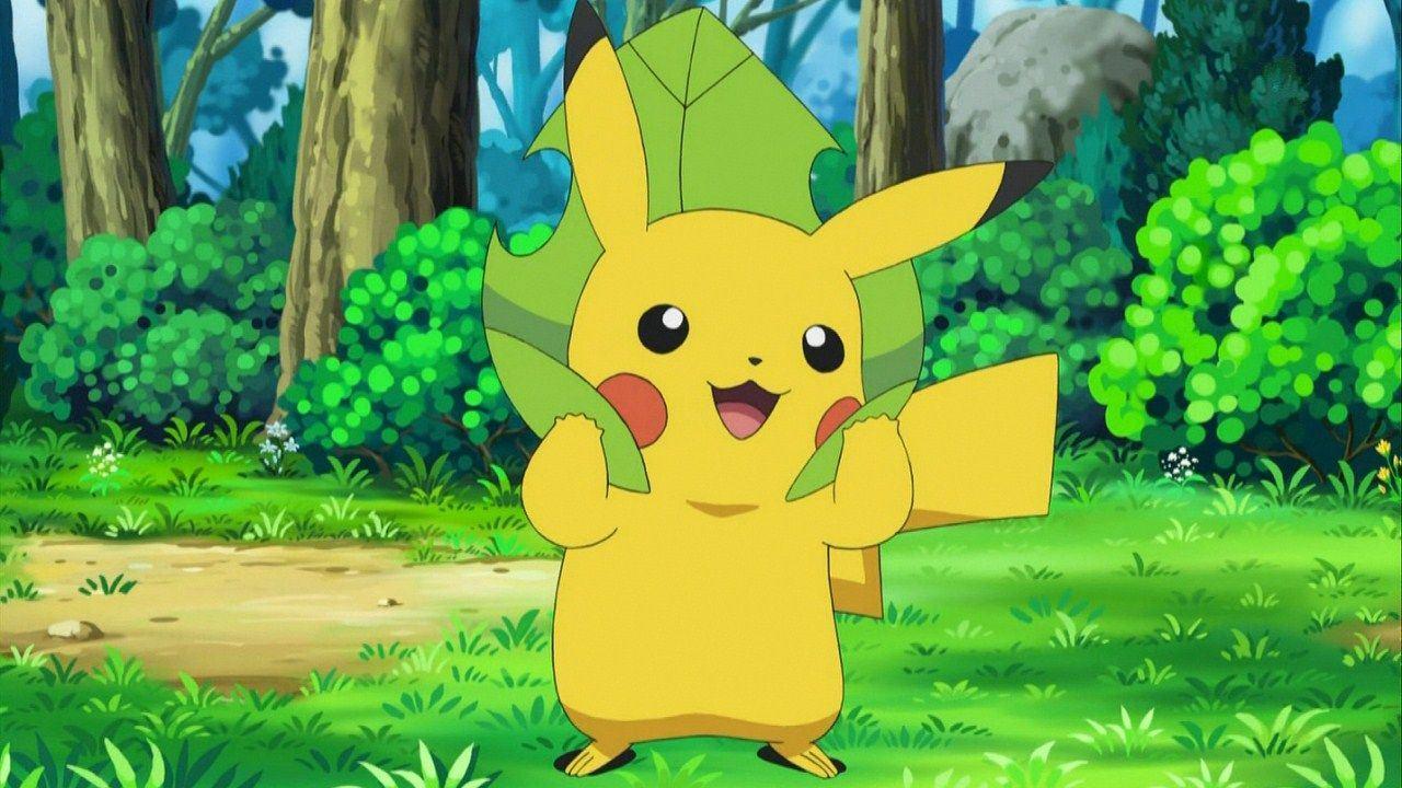 皮卡丘用叶子把自己头包起来