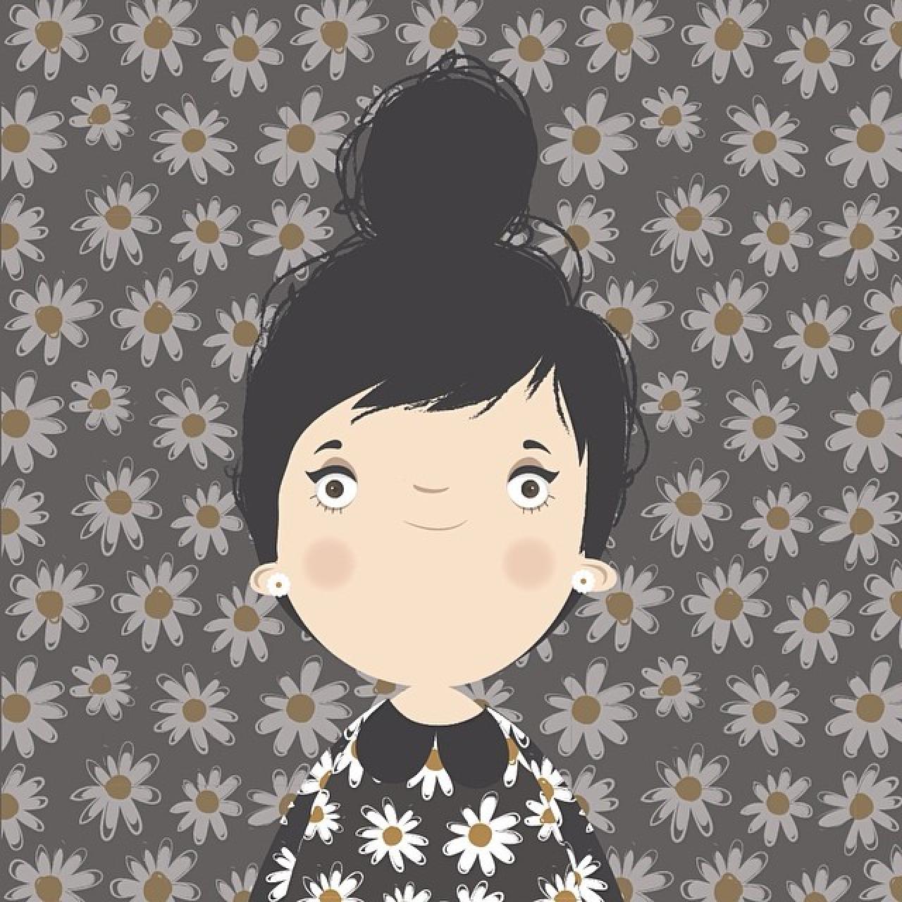 黄色小花装饰的可爱女生大头头像