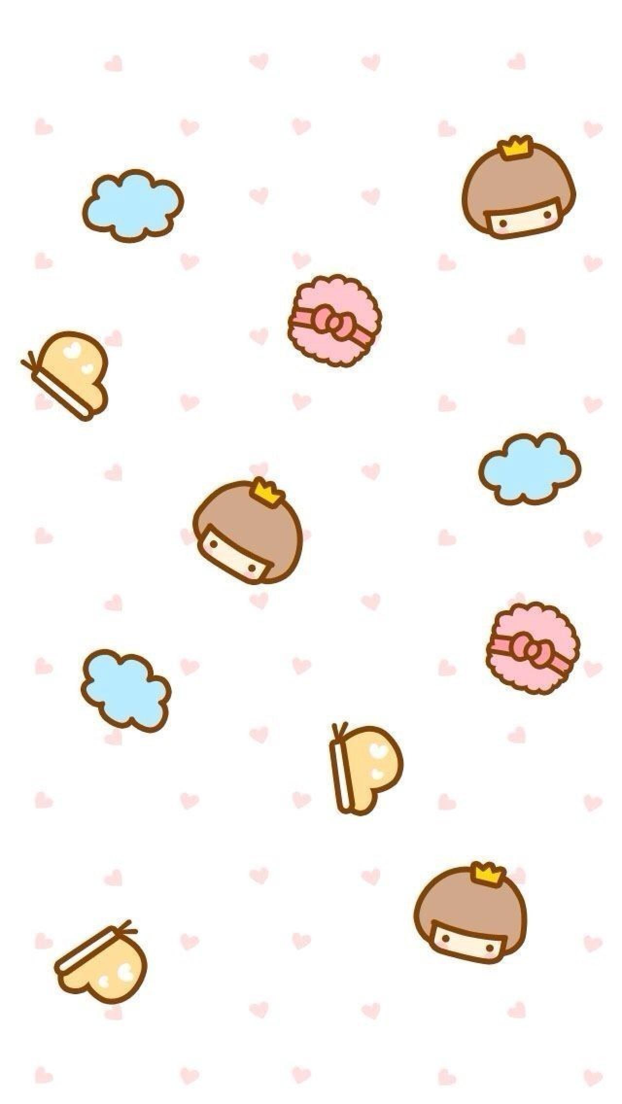 粉色小心形，女孩，云彩等图案手机壁纸