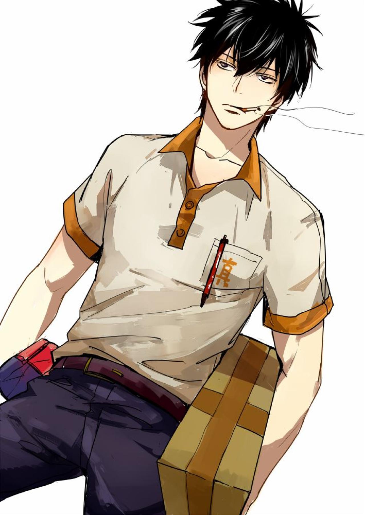 动漫《银魂》中土方十四郎叼着香烟快递员形象 画师无肉不欢的壳绘制