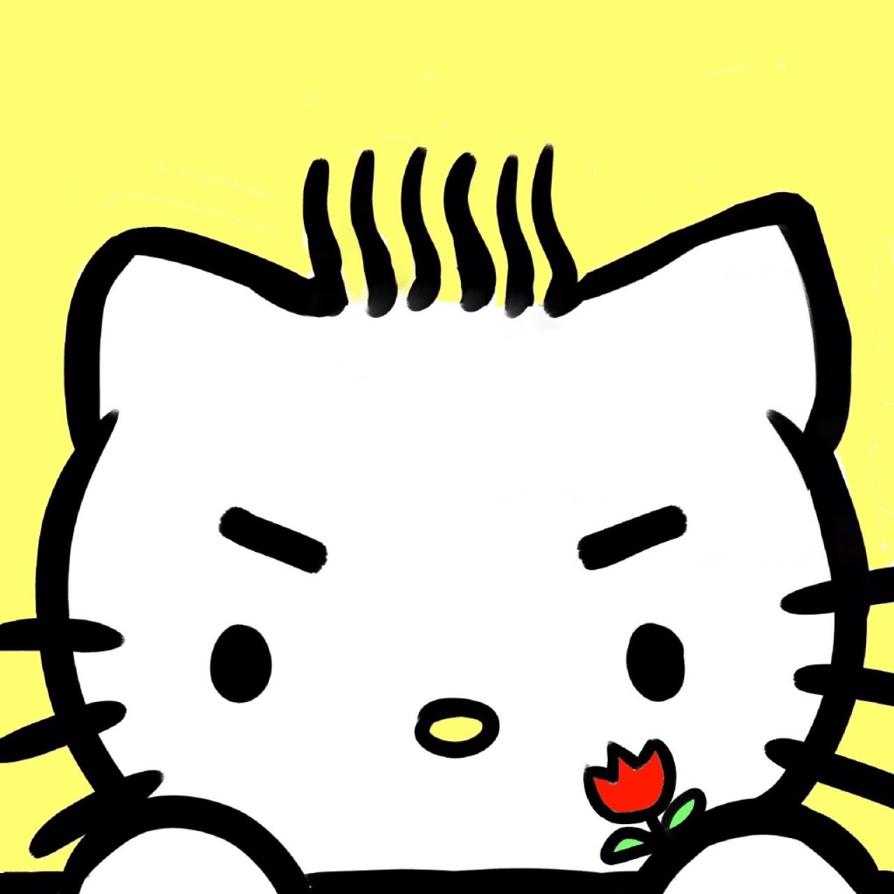 HelloKitty拿着红玫瑰扒在窗口