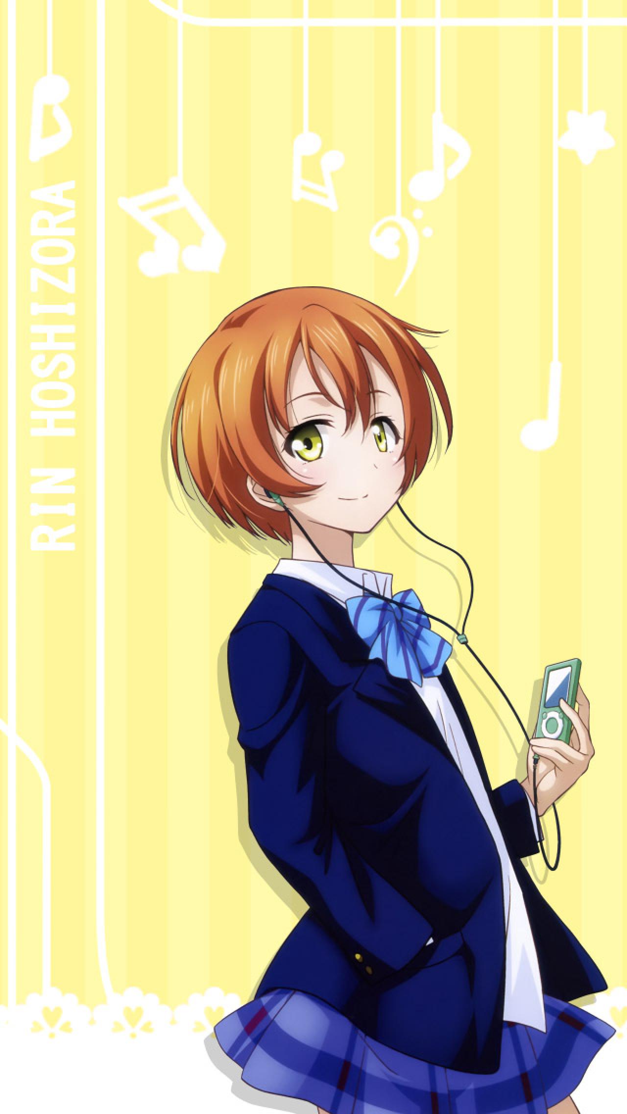 星空凛（凛喵）听MP3黄色音符手机锁屏壁纸