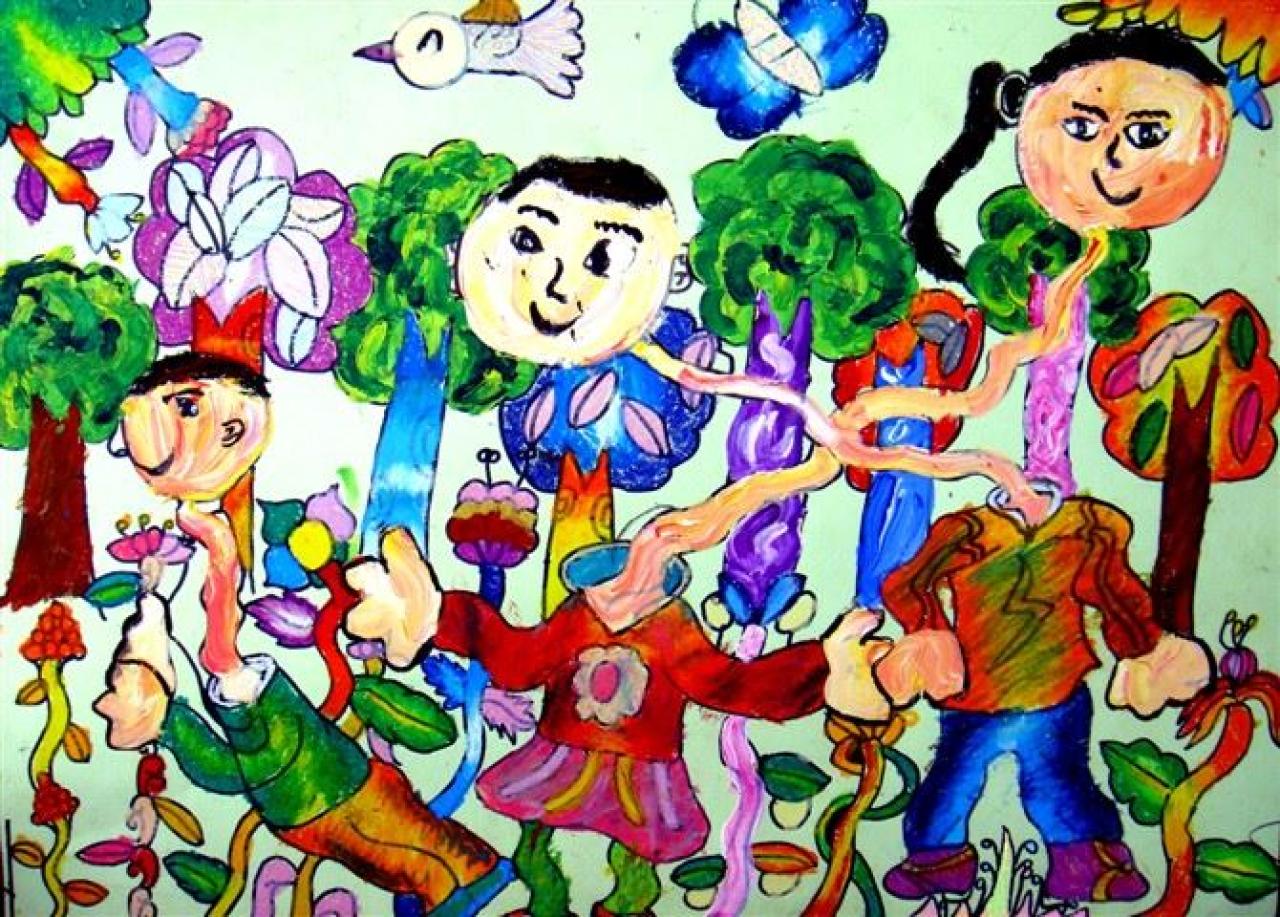 梦幻森林吸氧的小朋友 全图 罗章洲画