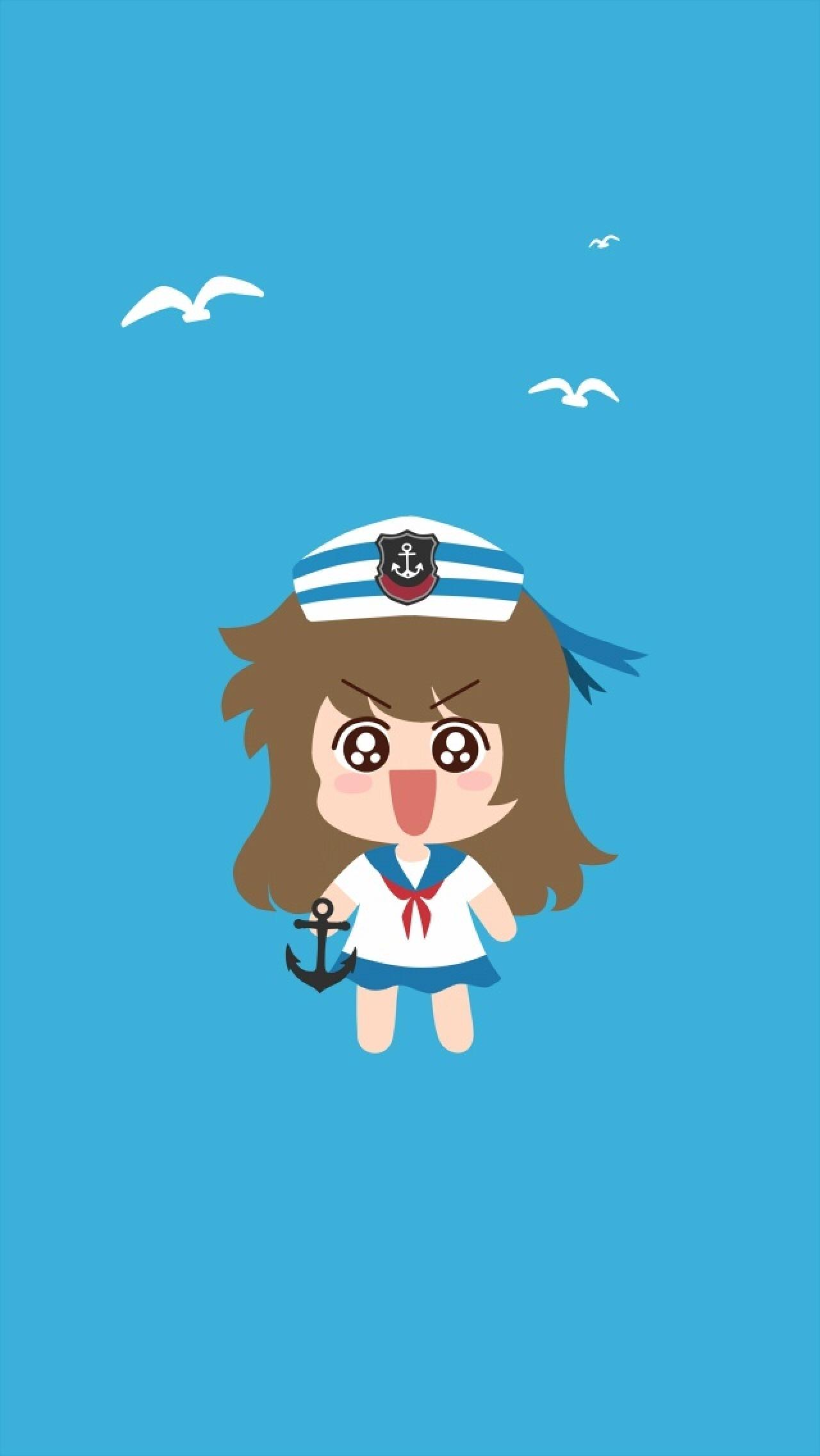 神采奕奕的瞪圆眼睛的妮玛穿着水手服站在海平面情侣锁屏壁纸