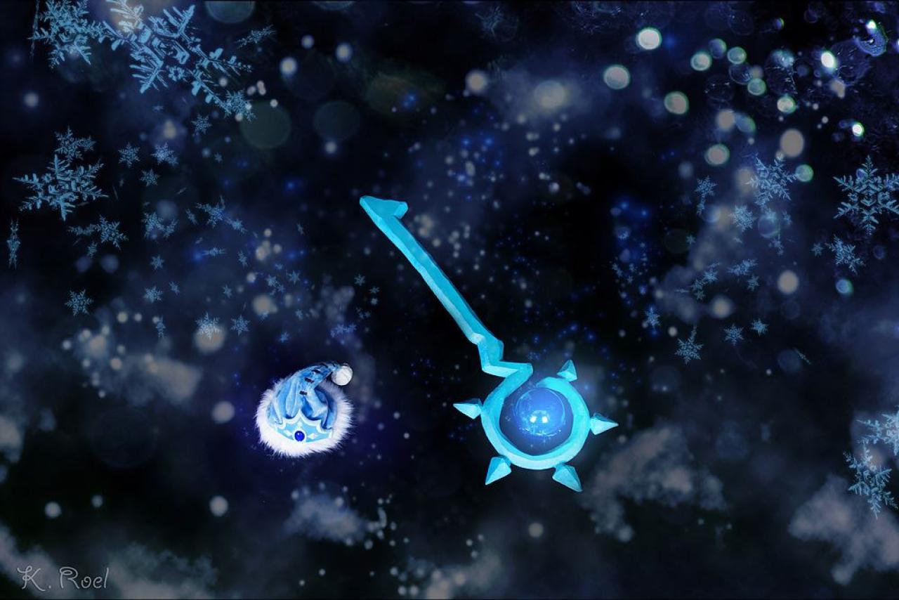 魔法帽和魔杖在漫天飞舞的雪花中