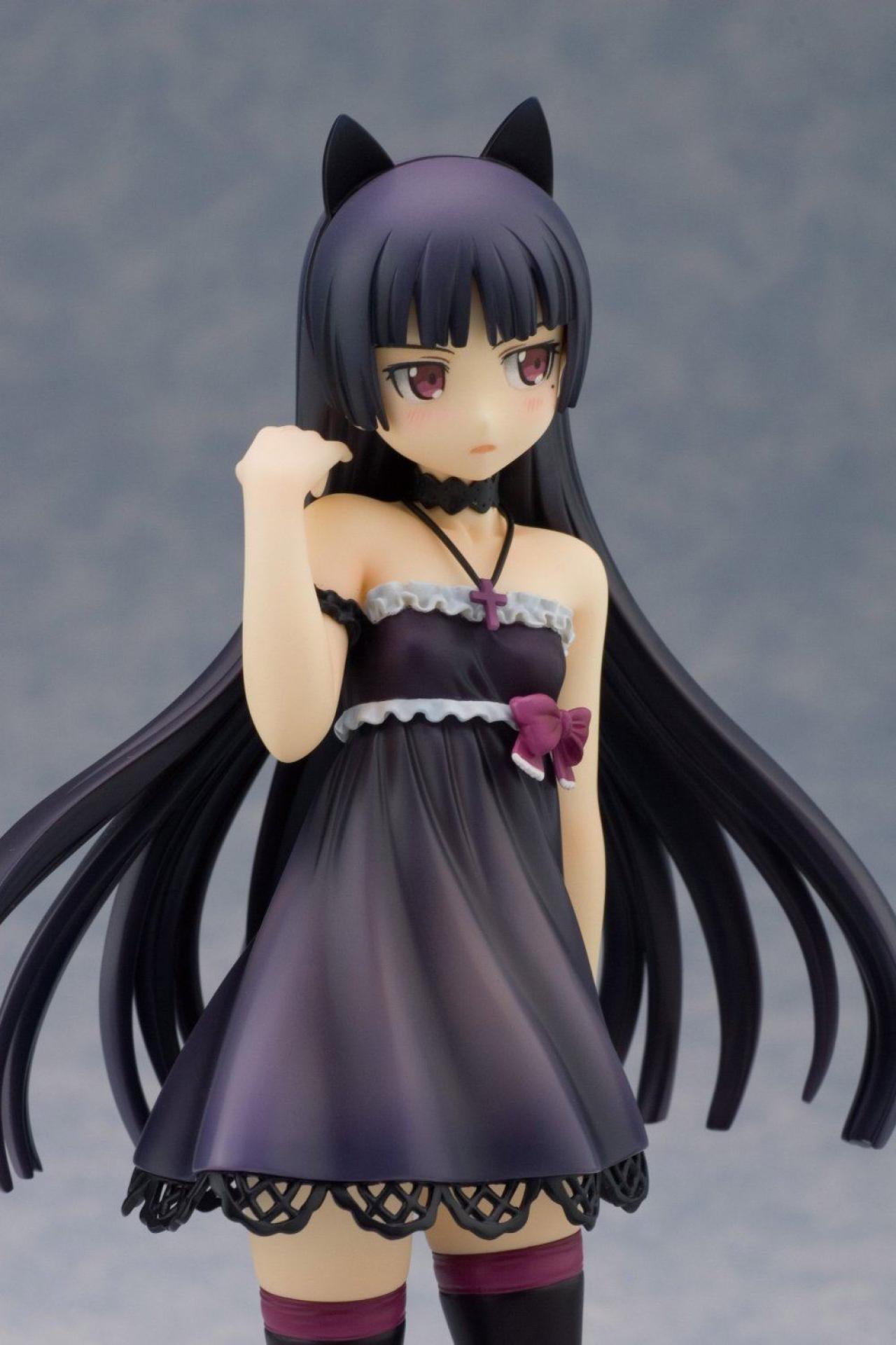 原型师HIRO设计，手办厂商alphamax制作的黑猫紫色连衣裙1/8手办头部发饰更换成猫耳的样子