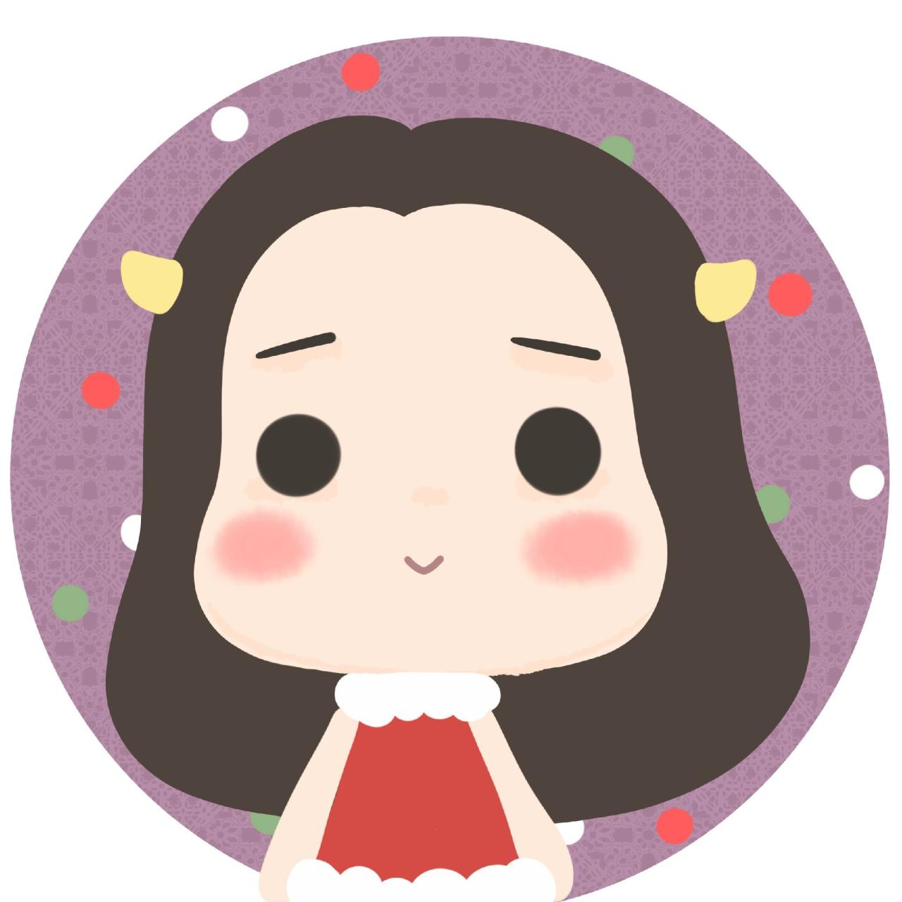 紫色背景加彩色圆点装饰的牛轰轰嘟嘴头像