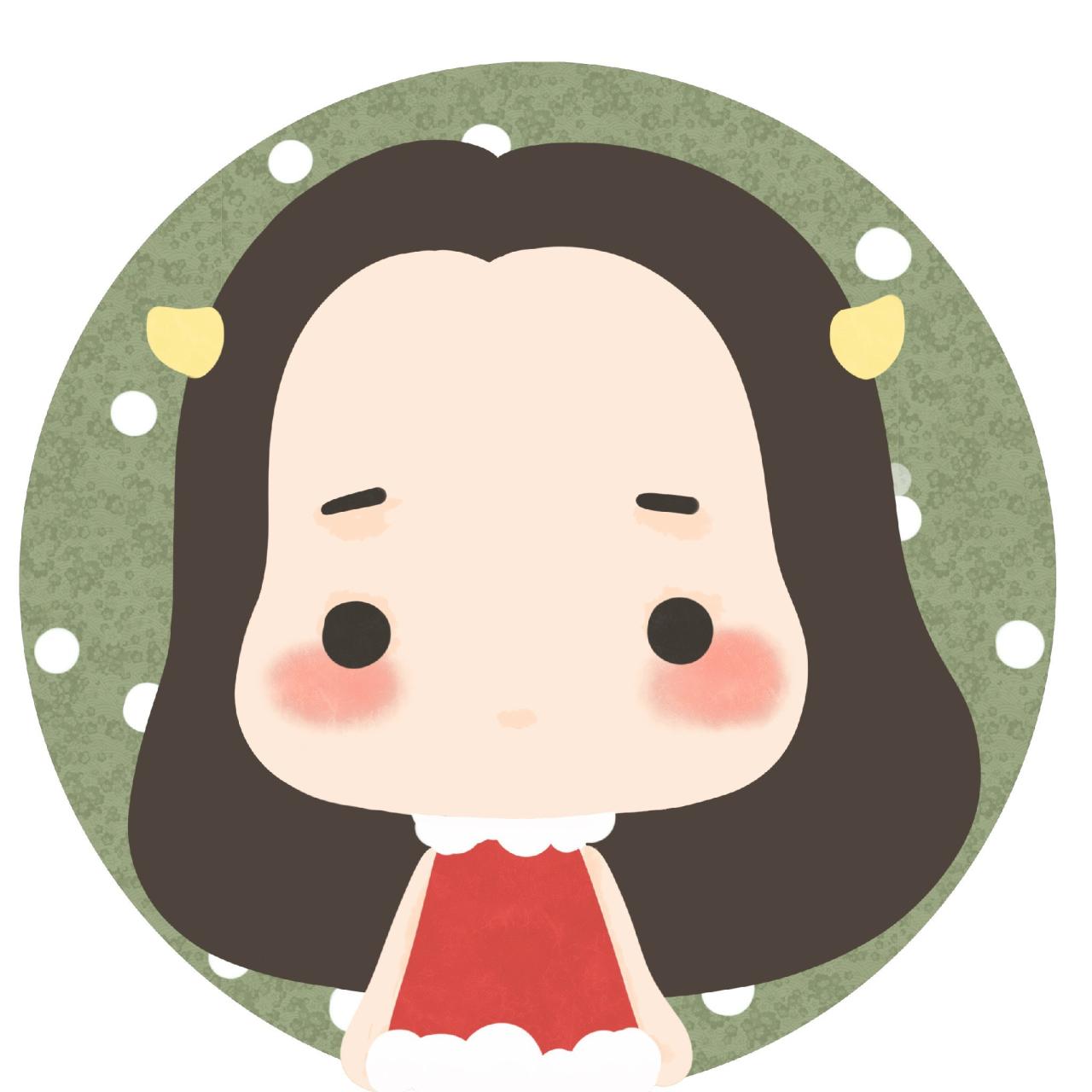 绿色背景加彩色圆点装饰的牛轰轰呆萌头像